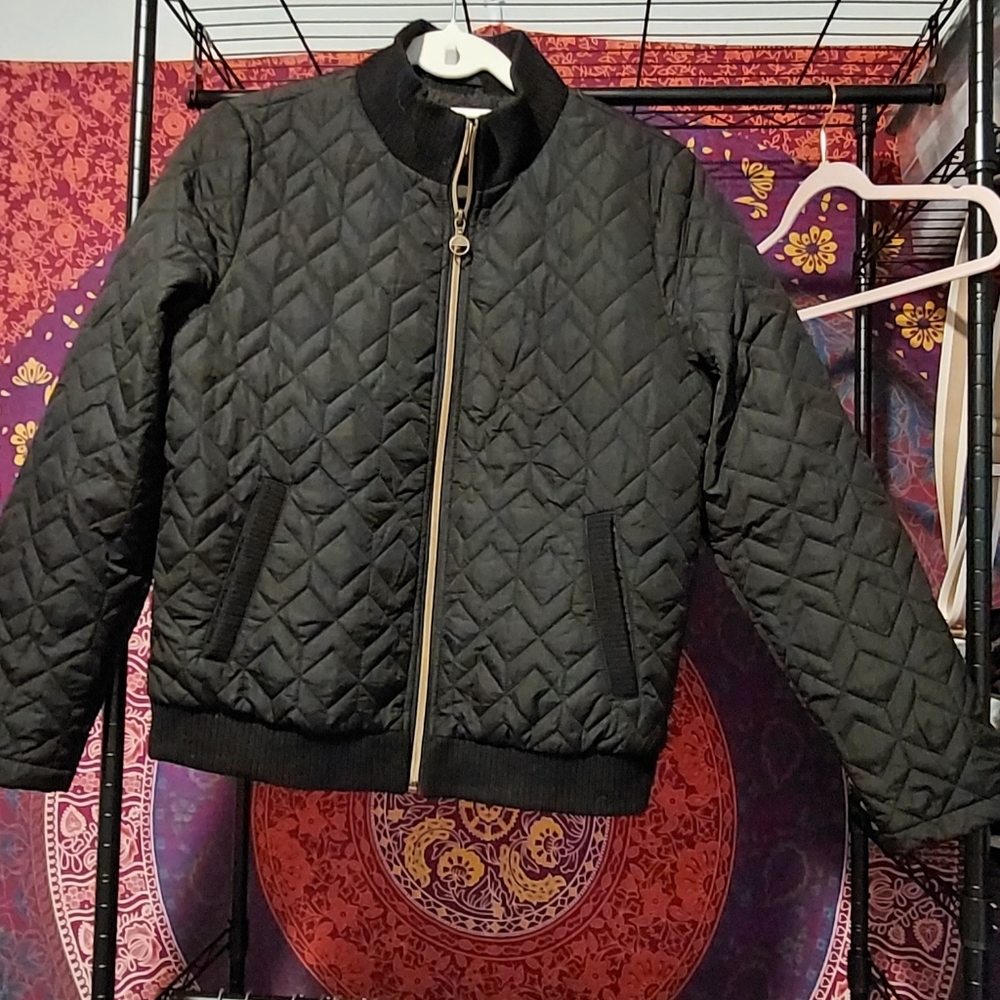 Black Quilted Bomber Jacket